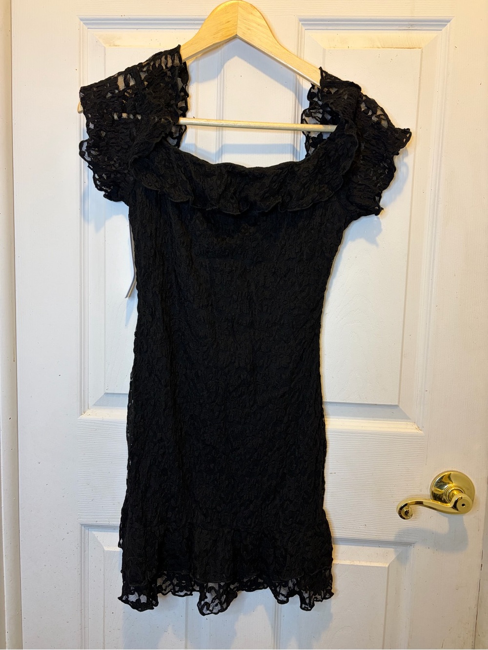 Princess Polly Bonnee Off Shoulder Black Lace Mini Dress